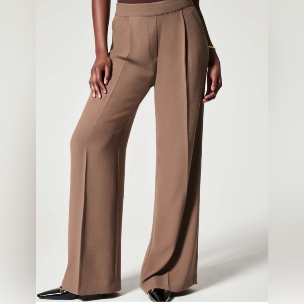 Spanx Crepe Pleated Trouser - Tan - Size XL